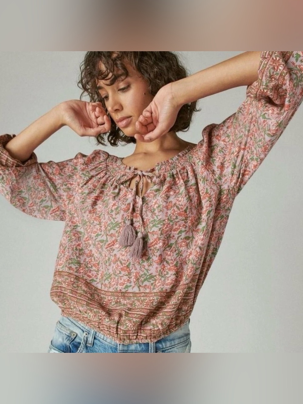 NWT Lucky Brand Bubble Hem Relaxed Fit Blouse Sz XL Purple Pink Floral Boho